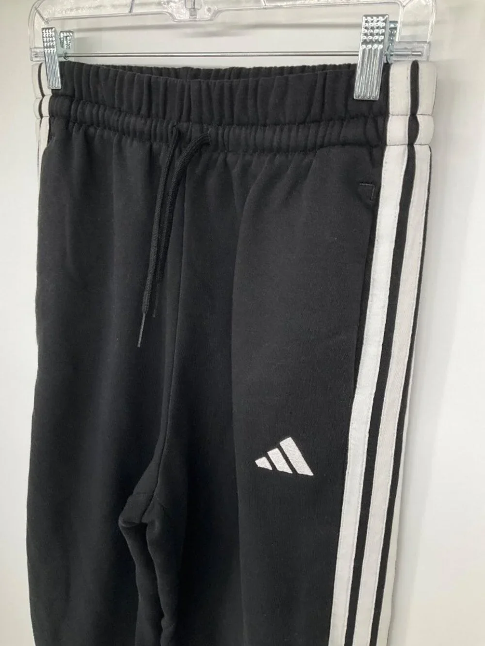 Adidas Essentials 3-Stripes Fleece Loose-Fit Sweatpants, Size Small Black/White - Picture 4 of 8